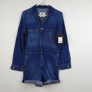 Lee Denim Romper Short Jumpsuit Women's Size M Blue Denim One-Piece Union Alls